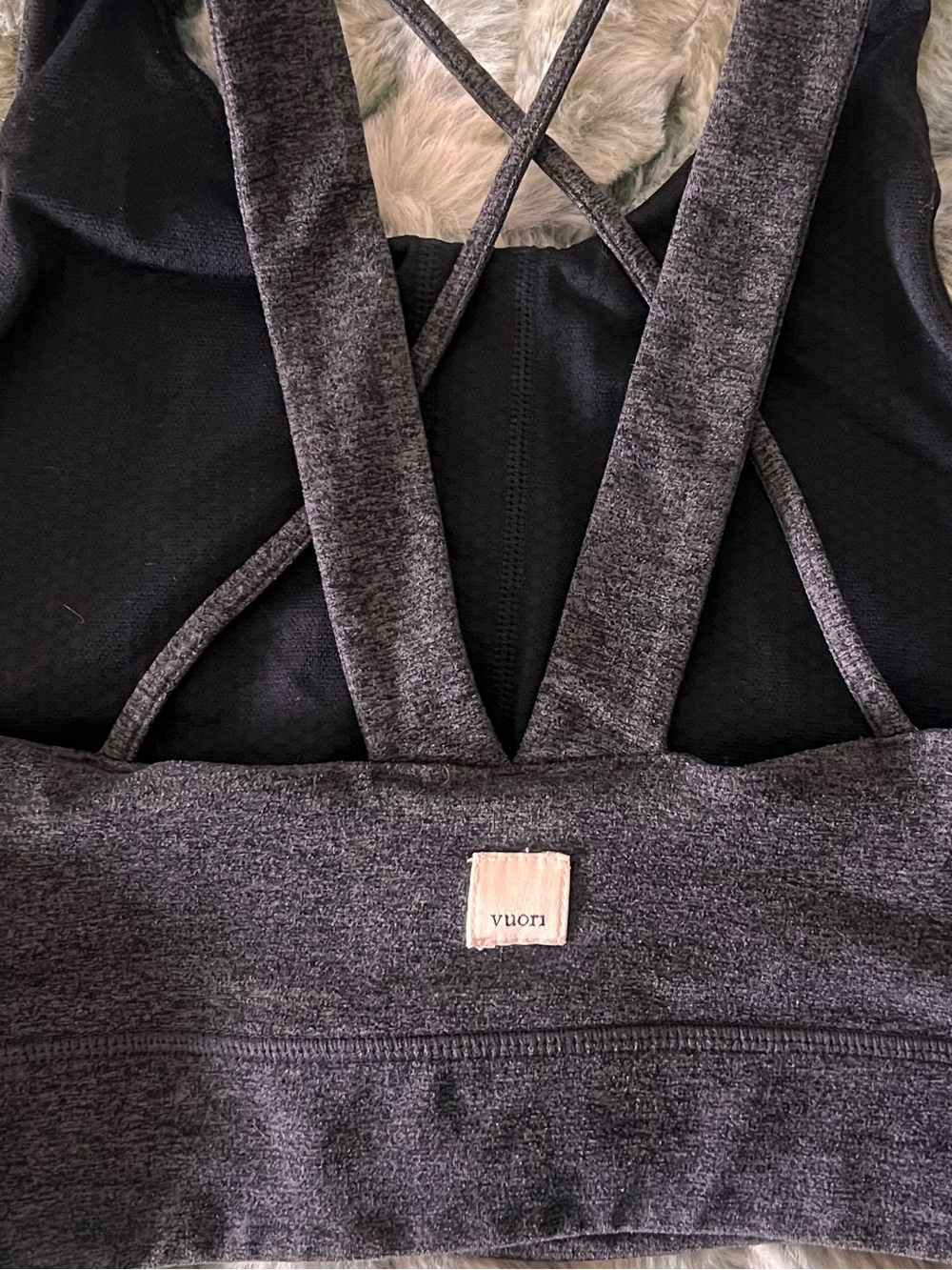 Vuori Dark Charcoal Crisscross Sports Bra